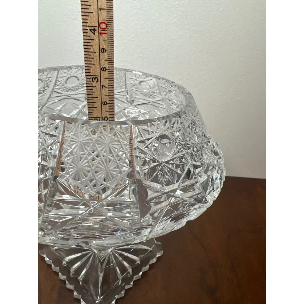 Vintage Cut‎ Crystal Glass Pedestal Compote  Vase ABP Style Hobstar 6.5